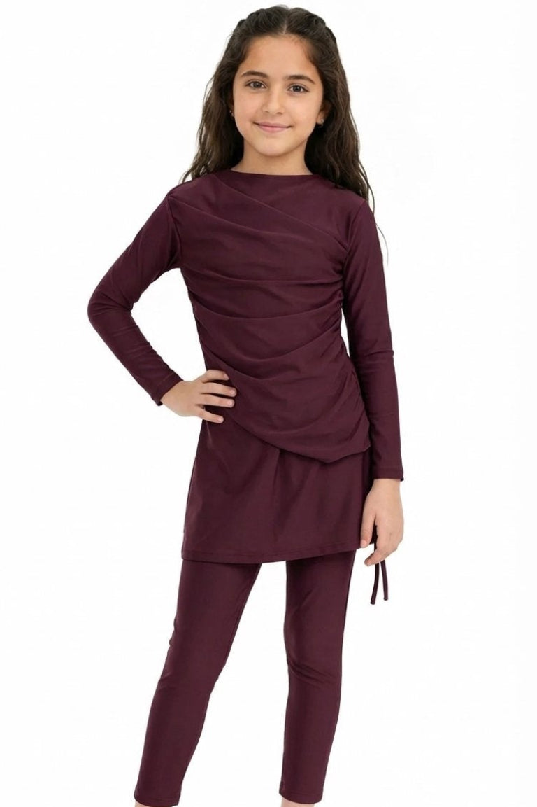 Lina 3-Piece Kids' Modest Swimsuit-Wine Purple