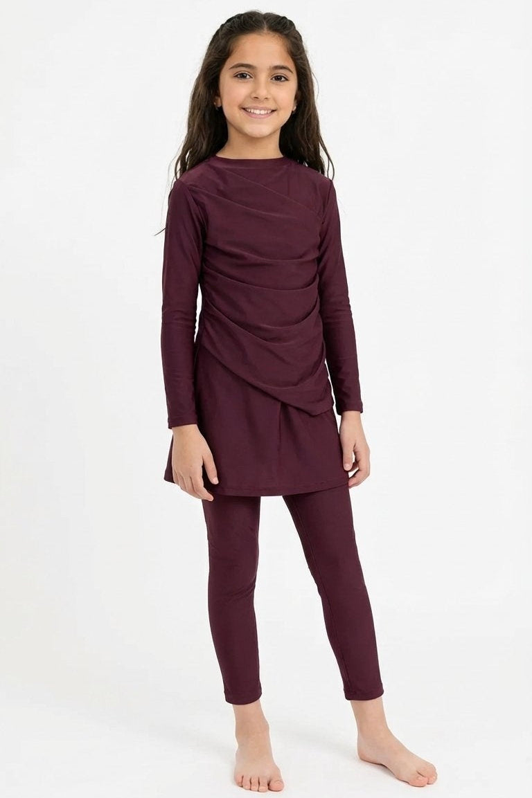 Lina 3-Piece Kids' Modest Swimsuit-Wine Purple