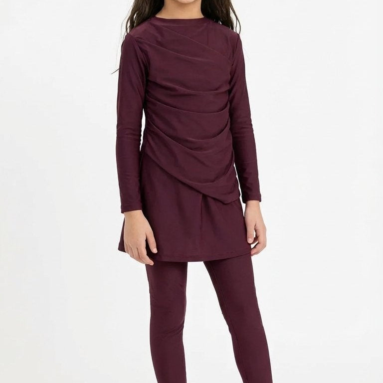 Lina 3-Piece Kids' Modest Swimsuit-Wine Purple