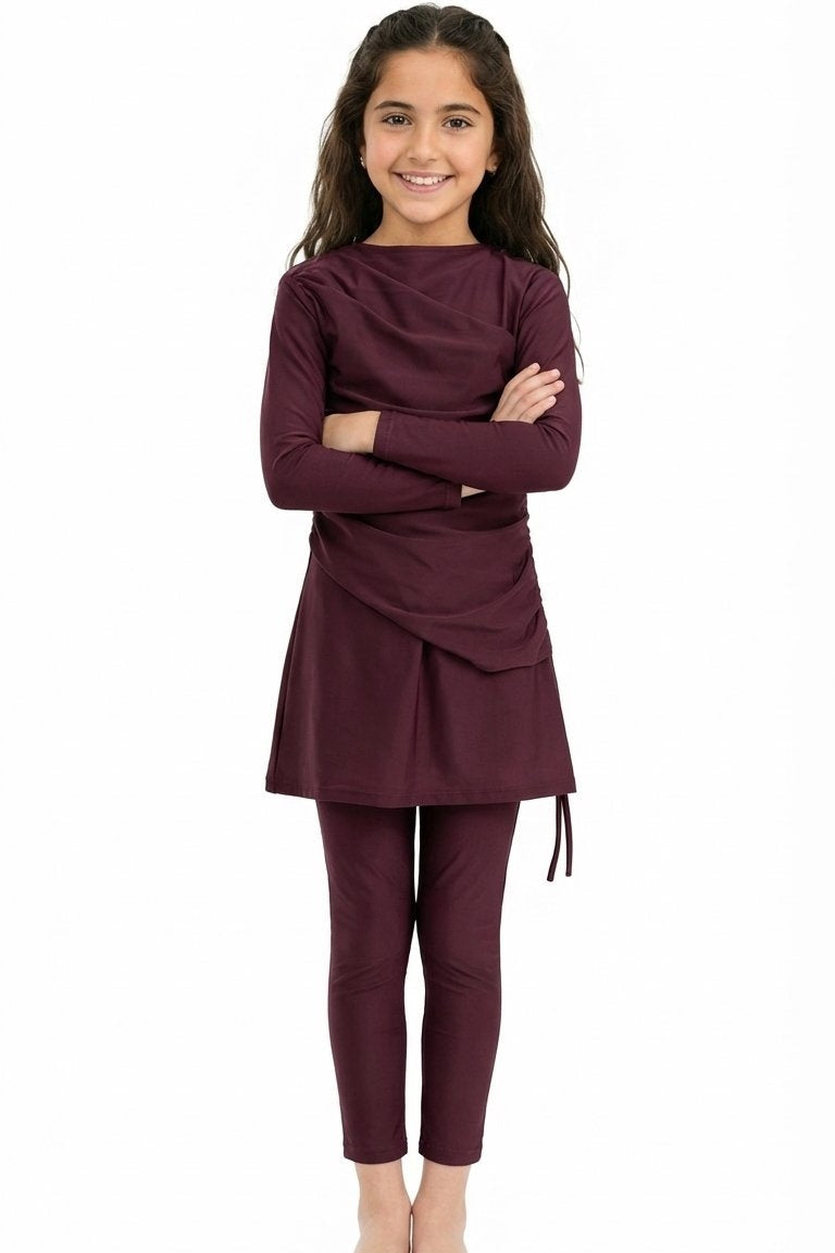 Lina 3-Piece Kids' Modest Swimsuit-Wine Purple