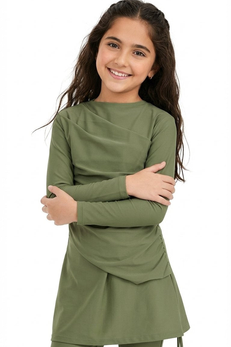 Lina 3-Piece Kids' Modest Swimsuit-Olive Green