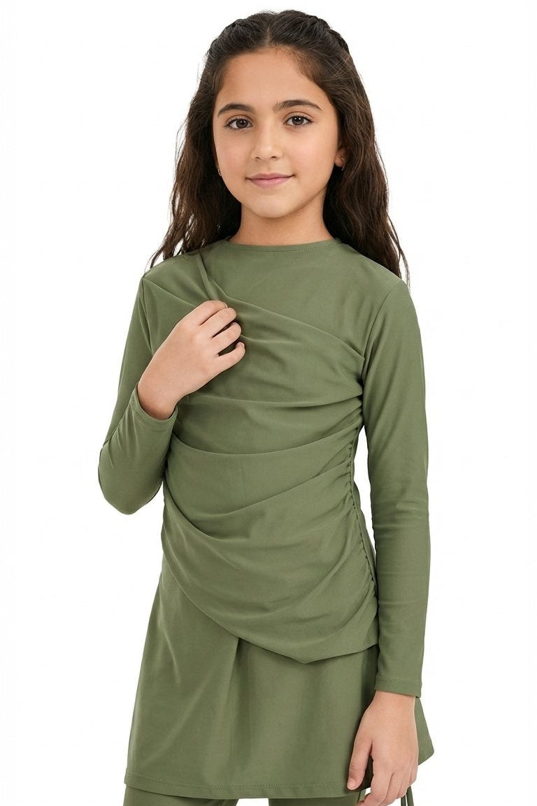 Lina 3-Piece Kids' Modest Swimsuit-Olive Green