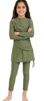 Lina 3-Piece Kids' Modest Swimsuit-Olive Green