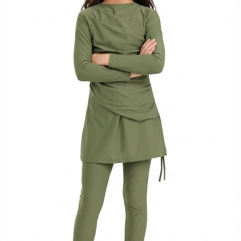 Lina 3-Piece Kids' Modest Swimsuit-Olive Green