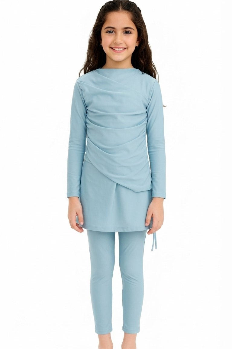 Lina 3-Piece Kids' Modest Swimsuit-Soft Sky Blue