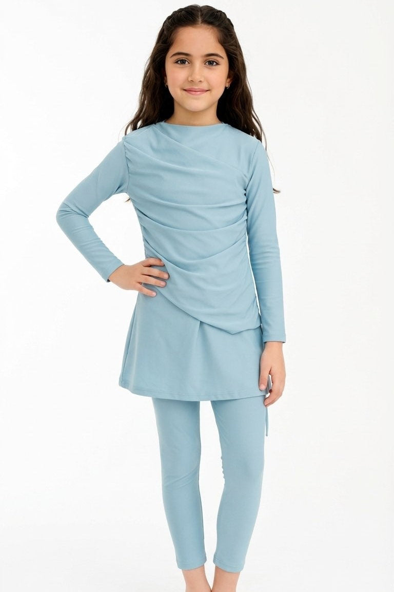 Lina 3-Piece Kids' Modest Swimsuit-Soft Sky Blue