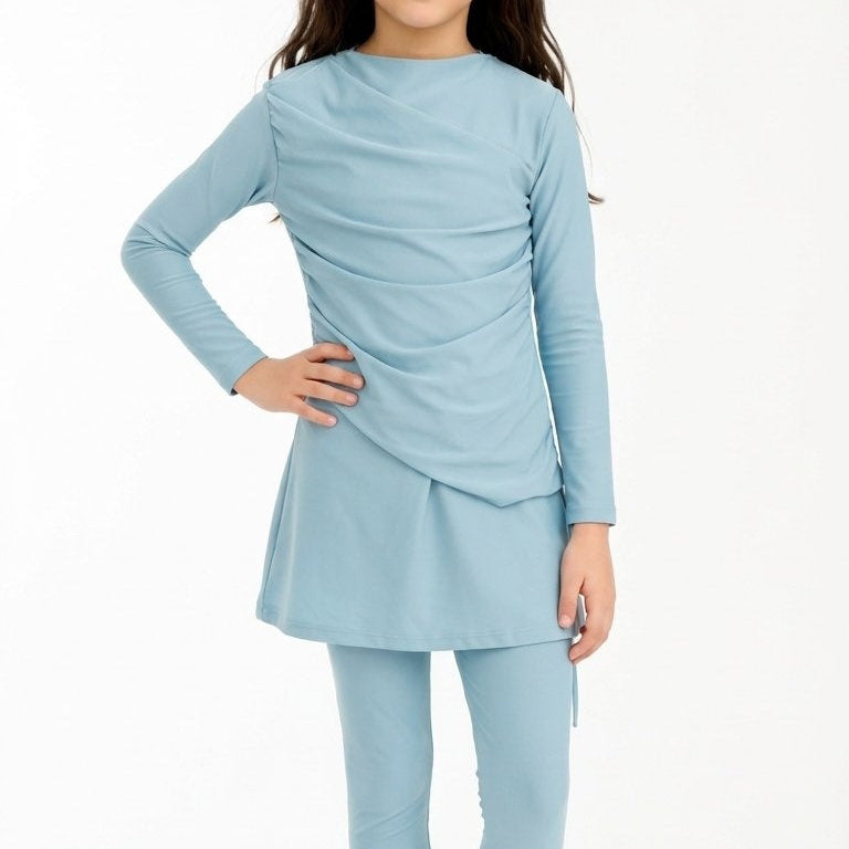 Lina 3-Piece Kids' Modest Swimsuit-Soft Sky Blue