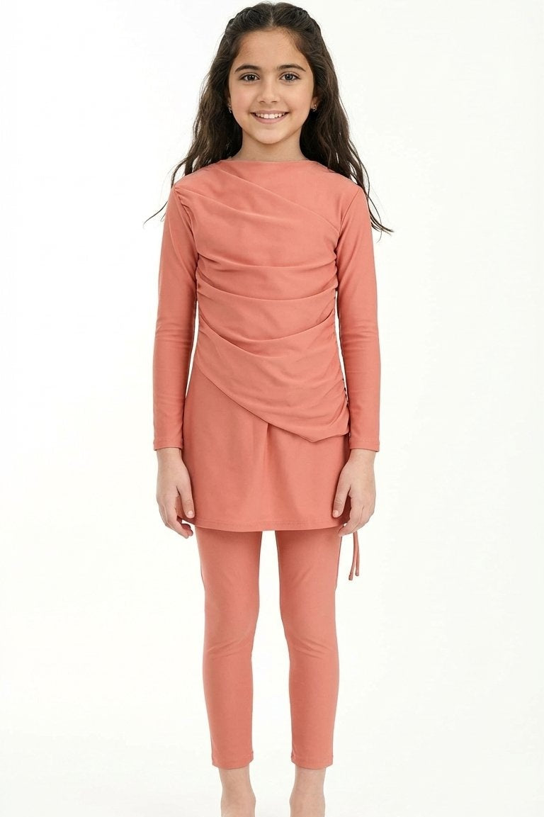 Lina 3-Piece Kids' Modest Swimsuit-Coral