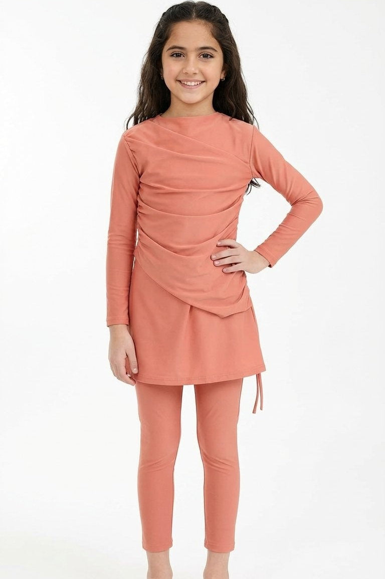 Lina 3-Piece Kids' Modest Swimsuit-Coral
