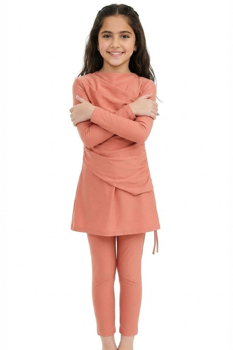 Lina 3-Piece Kids' Modest Swimsuit-Coral