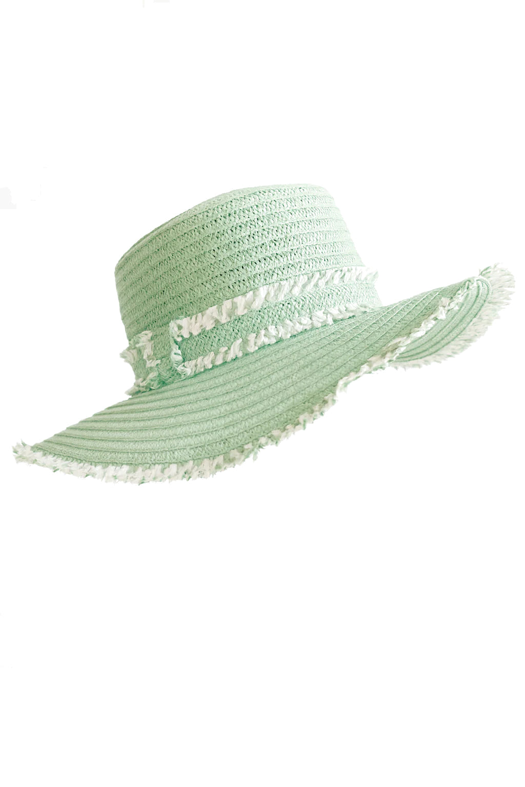 Natural Raffia Fringe Beach Hat – Mint Green