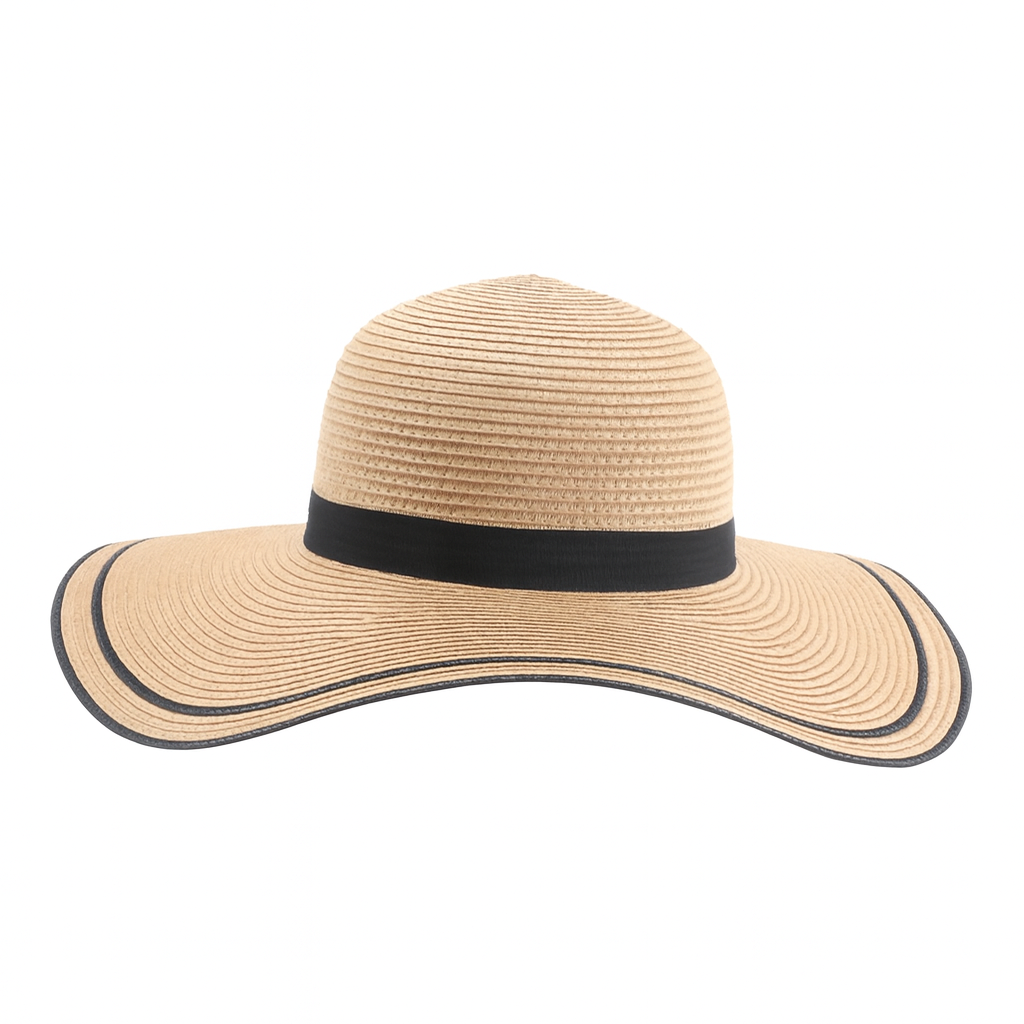 Natural Straw Beach Hat – Black Trim
