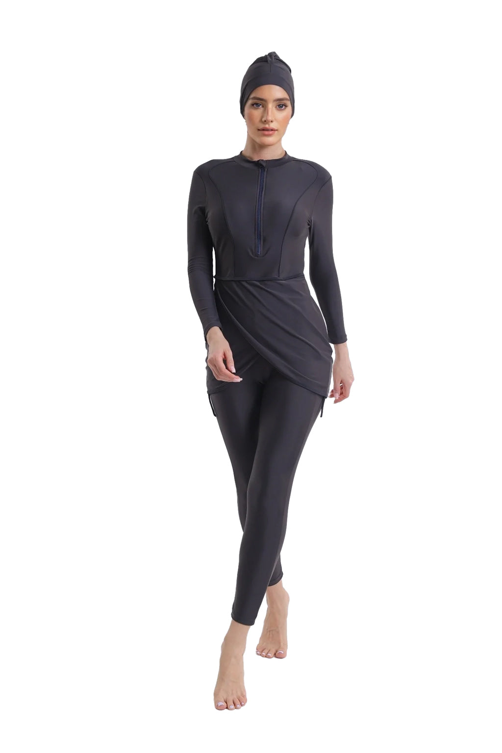 Zehra Modest Burkini 3-Piece Full Coverage Swim Set - Charcoal Black