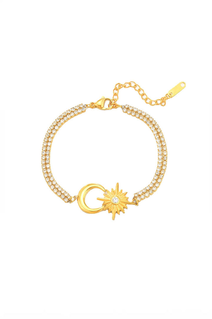Celestial Moon & Sun Charm Bracelet – Gold