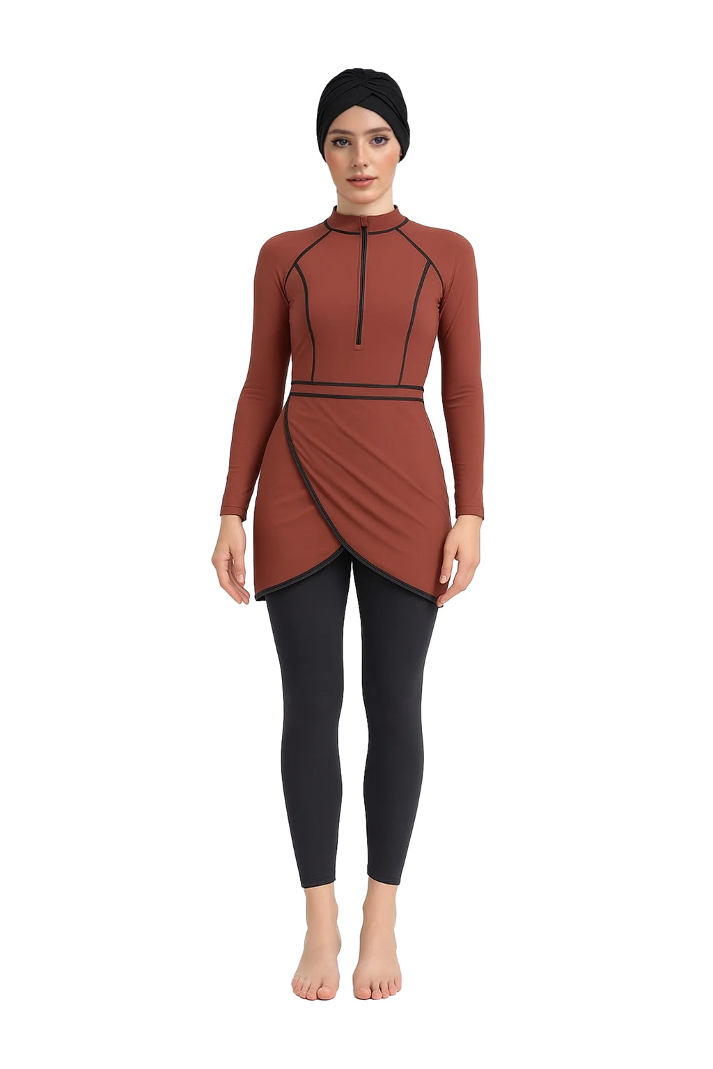 Zehra Modest Burkini 3-Piece Full Coverage Swim Set - Copper Brown