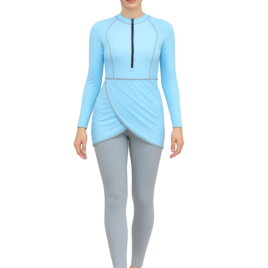 Zehra Modest Burkini 3-Piece Full Coverage Swim Set - Light Blue