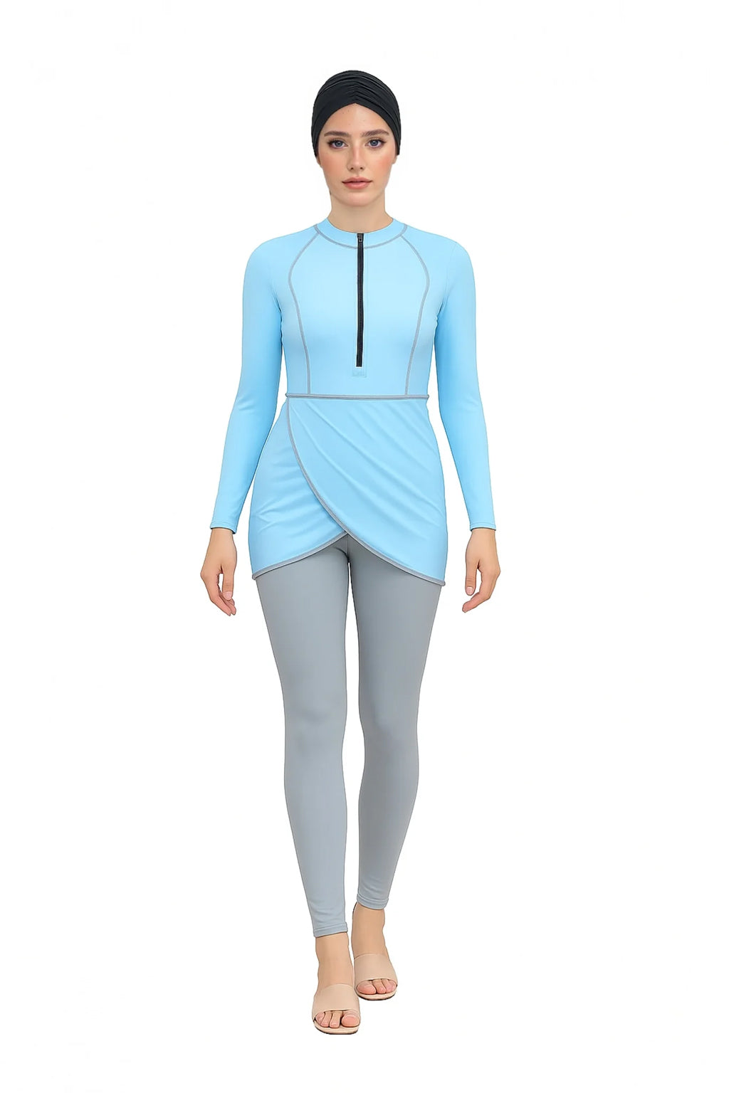 Zehra Modest Burkini 3-Piece Full Coverage Swim Set - Light Blue
