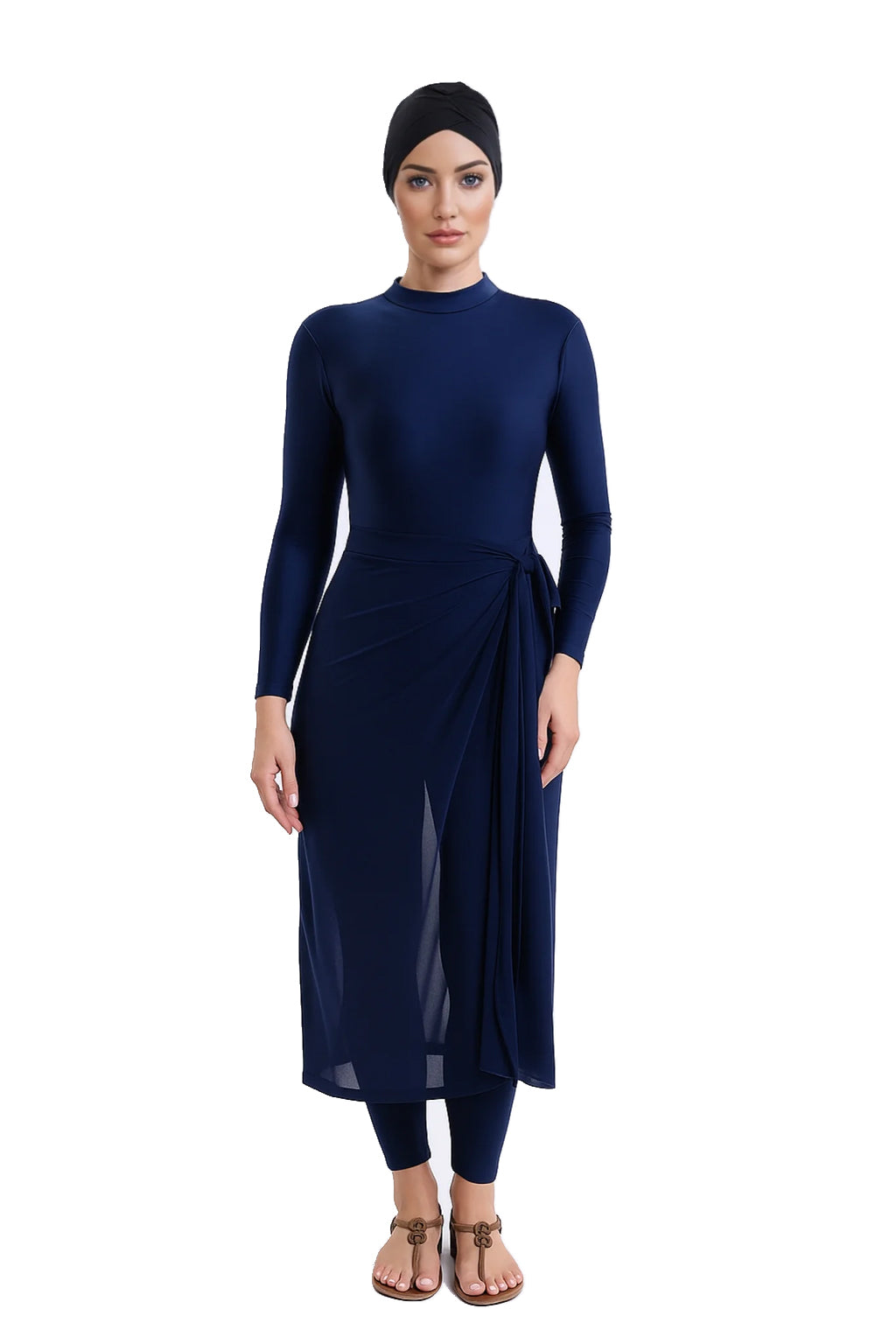 Asma Elegant Modest Burkini 3-Piece Full Coverage Swim Set - Deep Navy