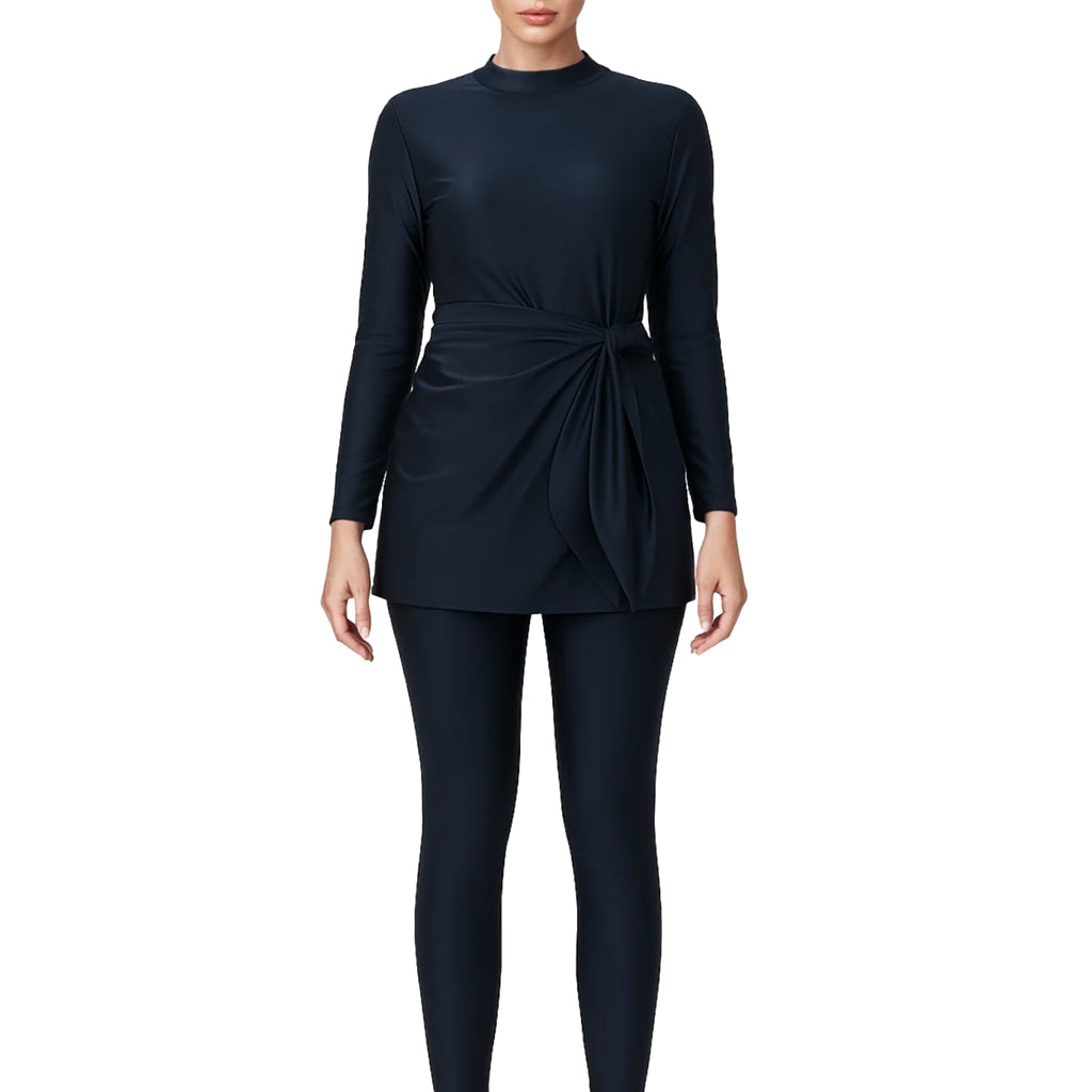 Hiba Modest Burkini 2-Piece Full Coverage Swim Set - Solid Black