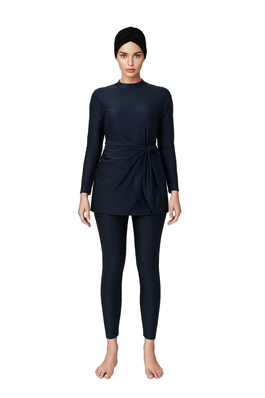 Hiba Modest Burkini 2-Piece Full Coverage Swim Set - Solid Black