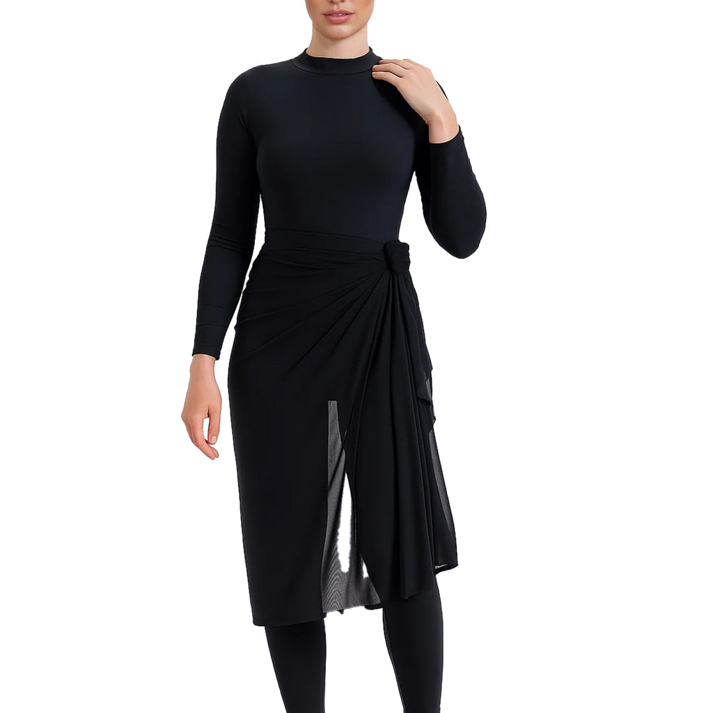 Asma Elegant Modest Burkini 3-Piece Full Coverage Swim Set - Solid Black