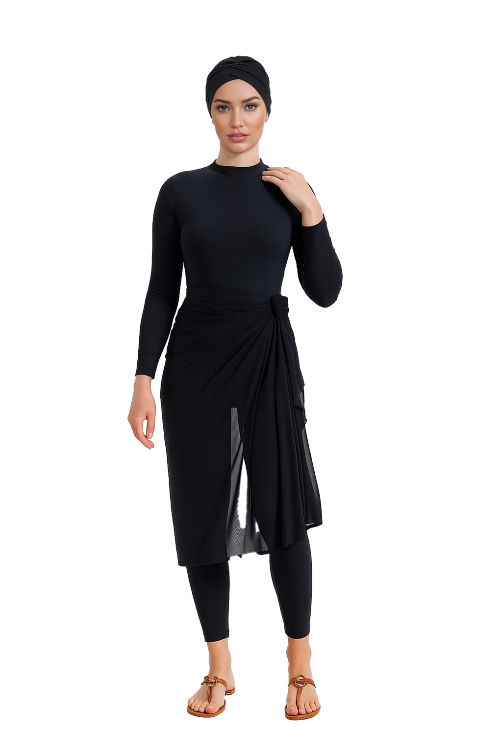 Asma Elegant Modest Burkini 3-Piece Full Coverage Swim Set - Solid Black