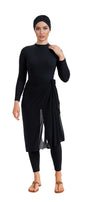 Asma Elegant Modest Burkini 3-Piece Full Coverage Swim Set - Solid Black
