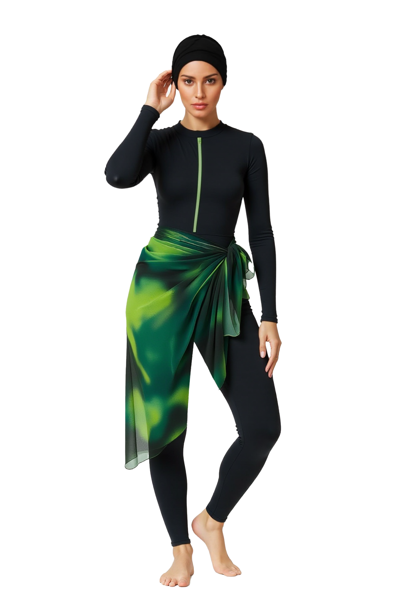 Farah Modest Burkini 3-Piece Full Coverage Swim Set - Black
