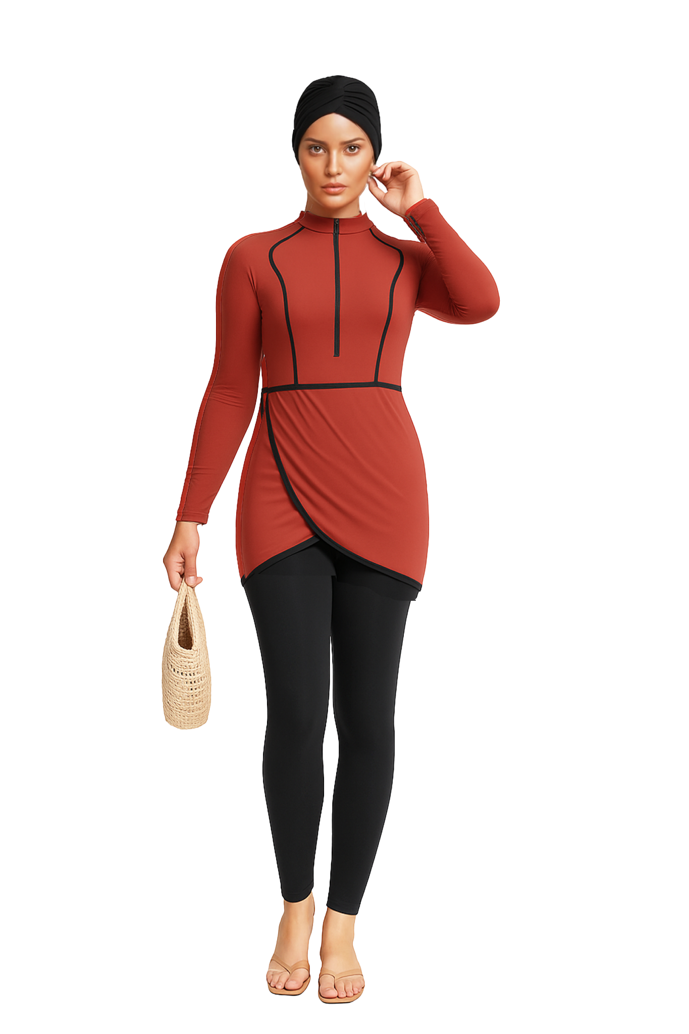 Zehra Modest Burkini 3-Piece Full Coverage Swim Set - Brick Red