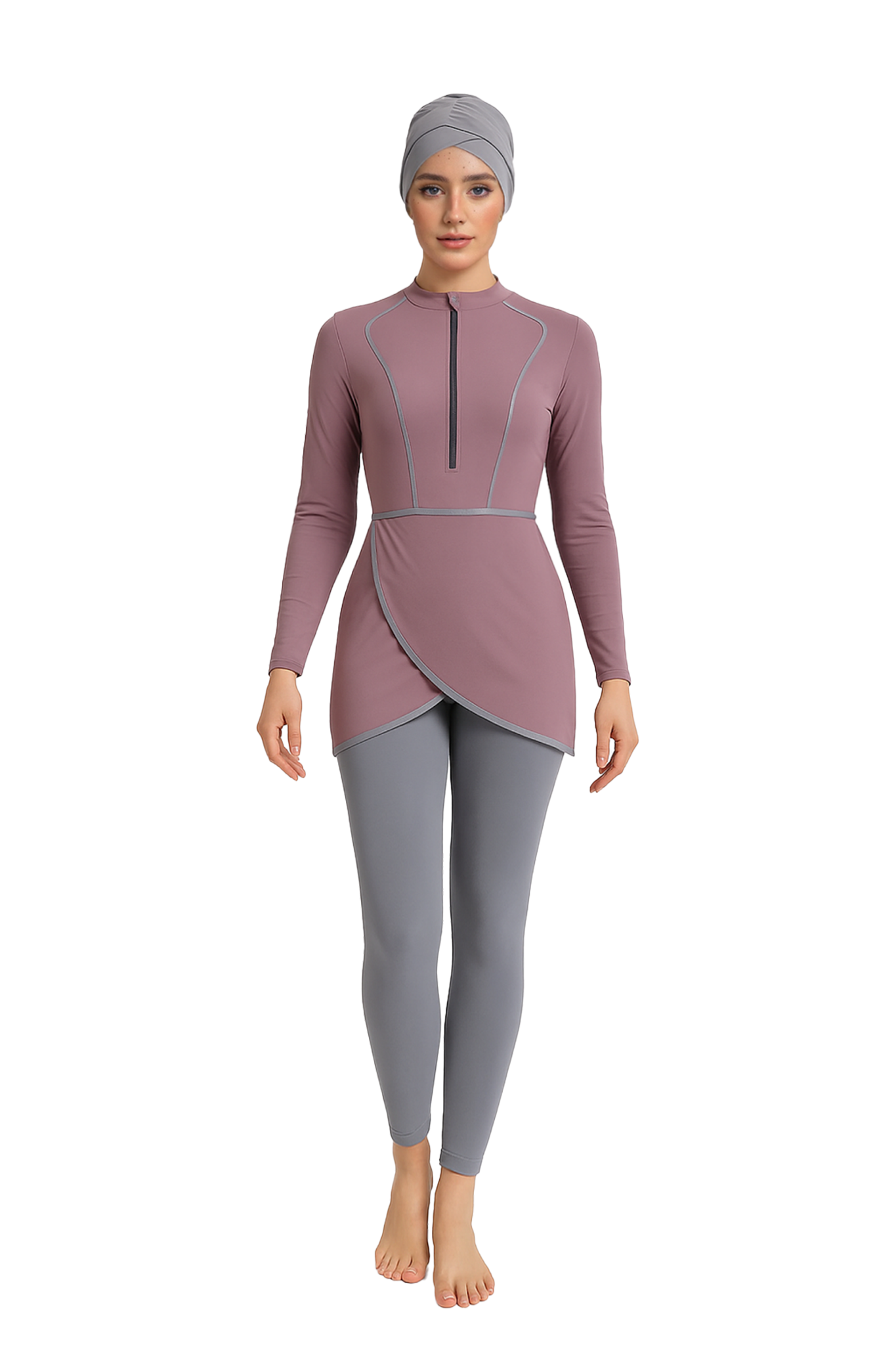 Zehra Modest Burkini 3-Piece Full Coverage Swim Set - Dusty Mauve