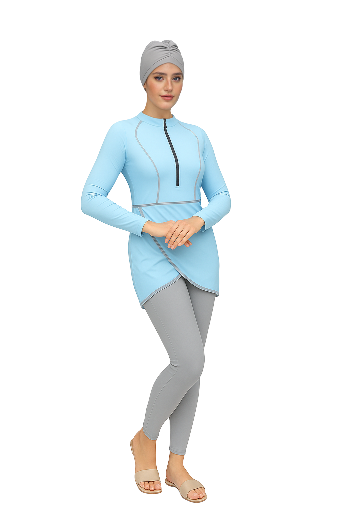 Zehra Modest Burkini 3-Piece Full Coverage Swim Set - Light Blue