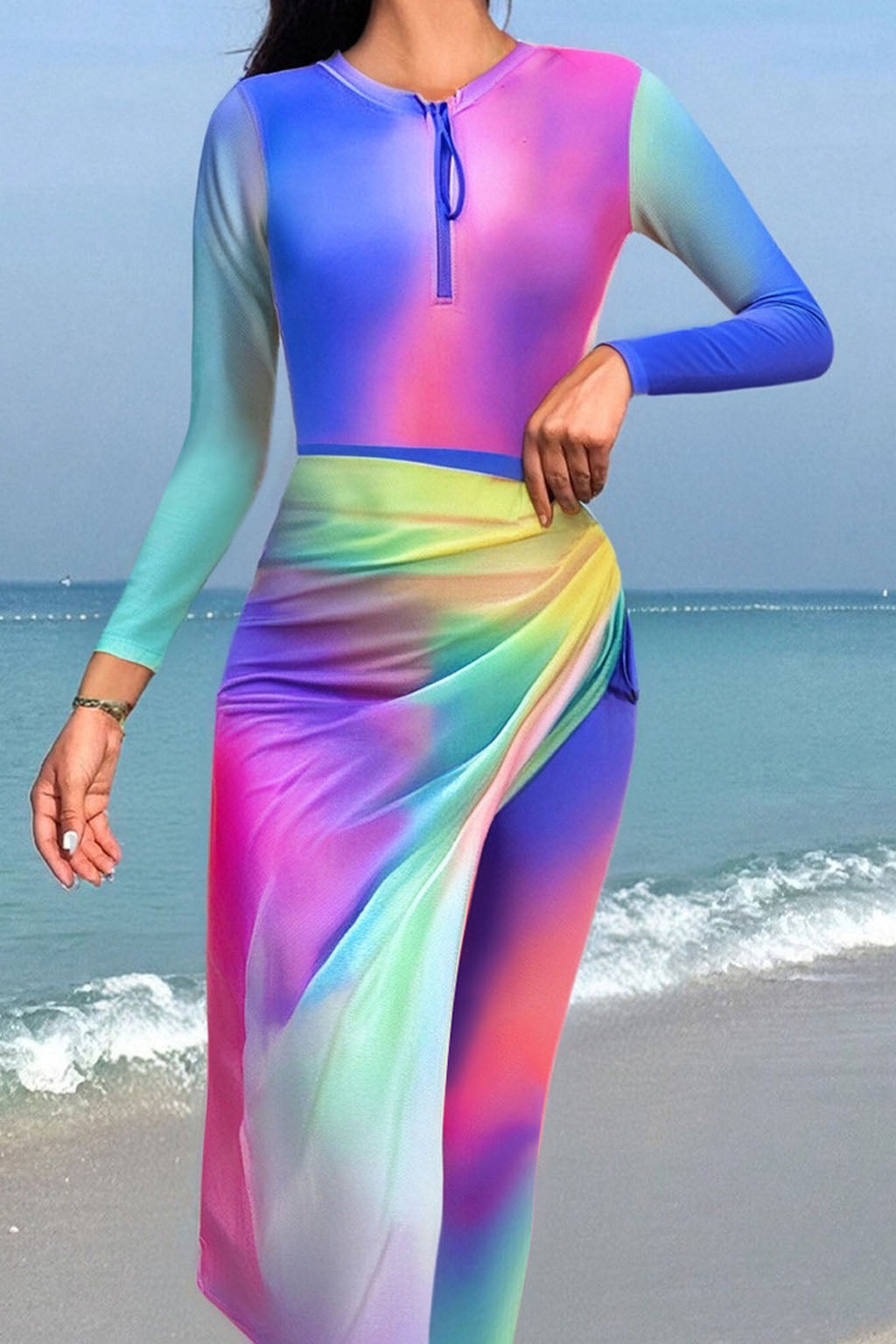 Shadia Modest Burkini 3-Piece Full Coverage Swim Set - Rainbow Dream