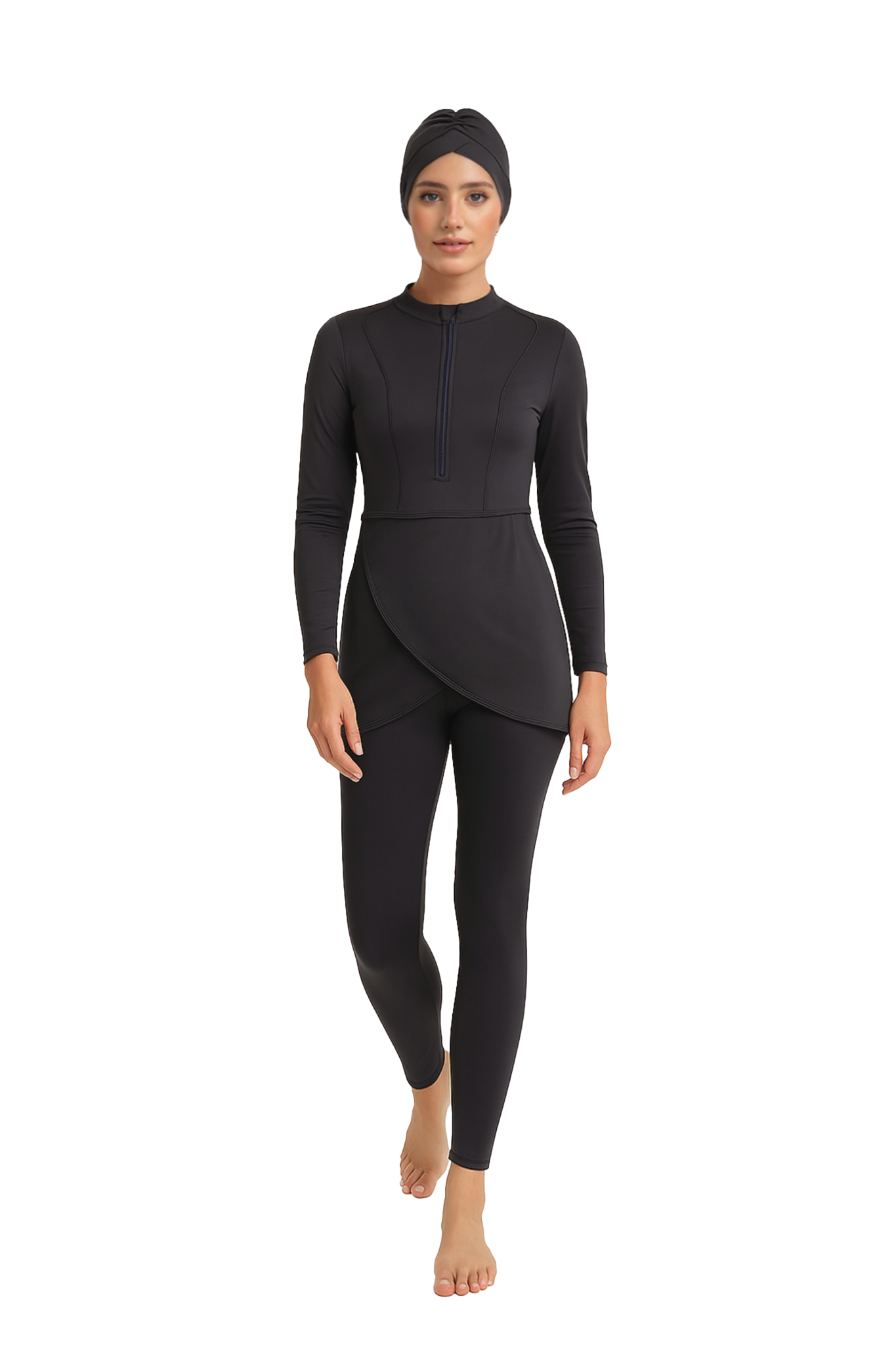 Zehra Modest Burkini 3-Piece Full Coverage Swim Set - Charcoal Black