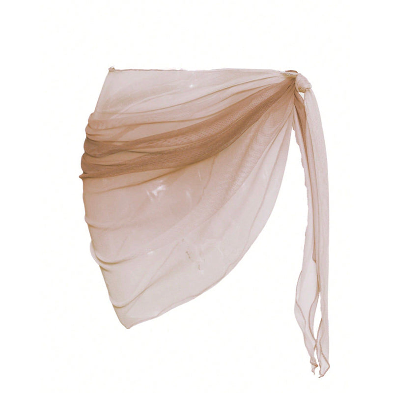 Soft Beige Ombre Sheer Beach Sarong Wrap- Swim Cover Up