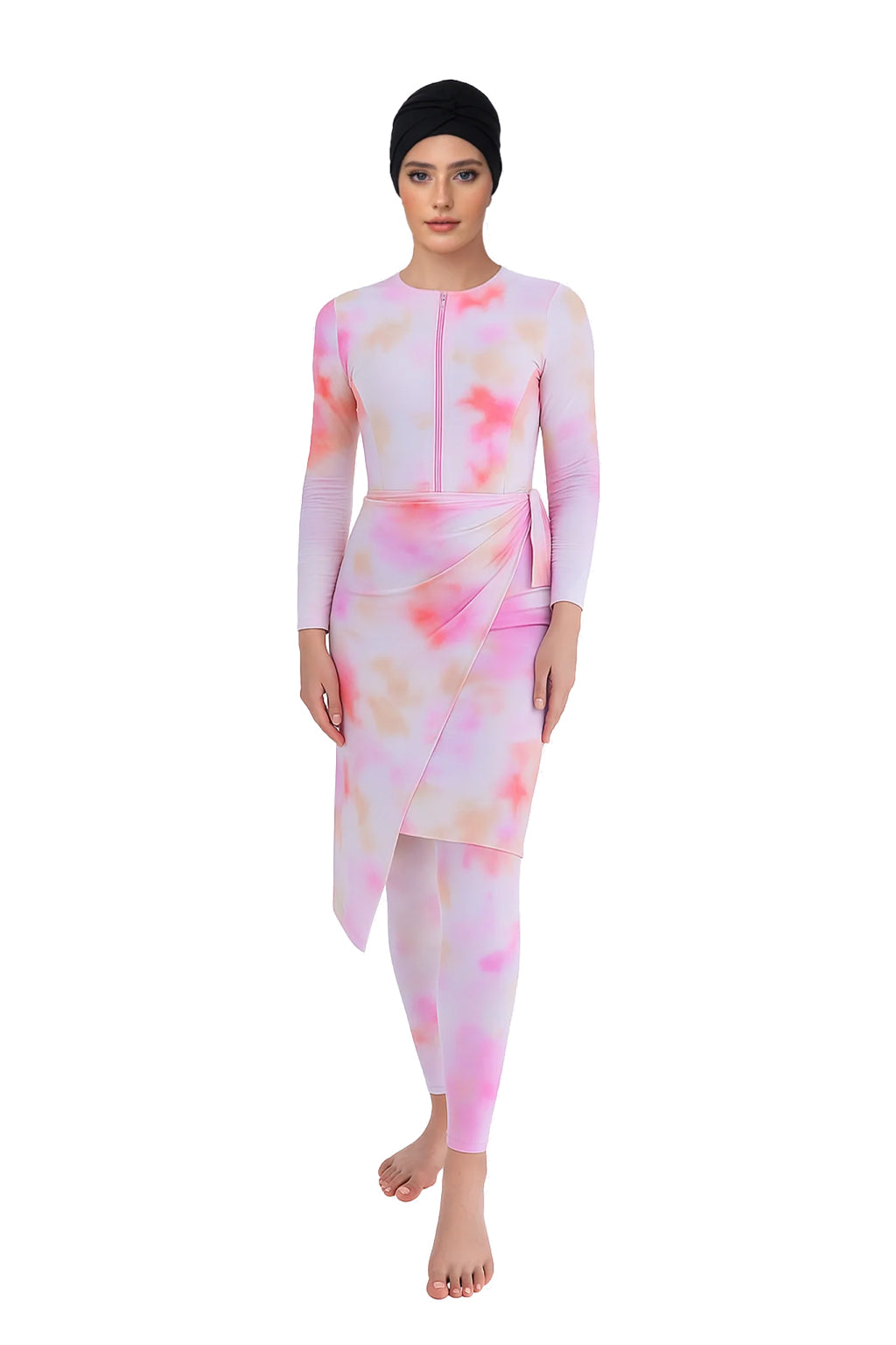 Jawhara Modest Burkini 3-Piece Full Coverage Swim Set - Pink Tie-Dye