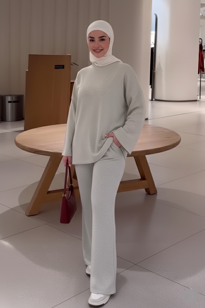 Soft Jersey Lounge Top & Pants Set – Light Grey