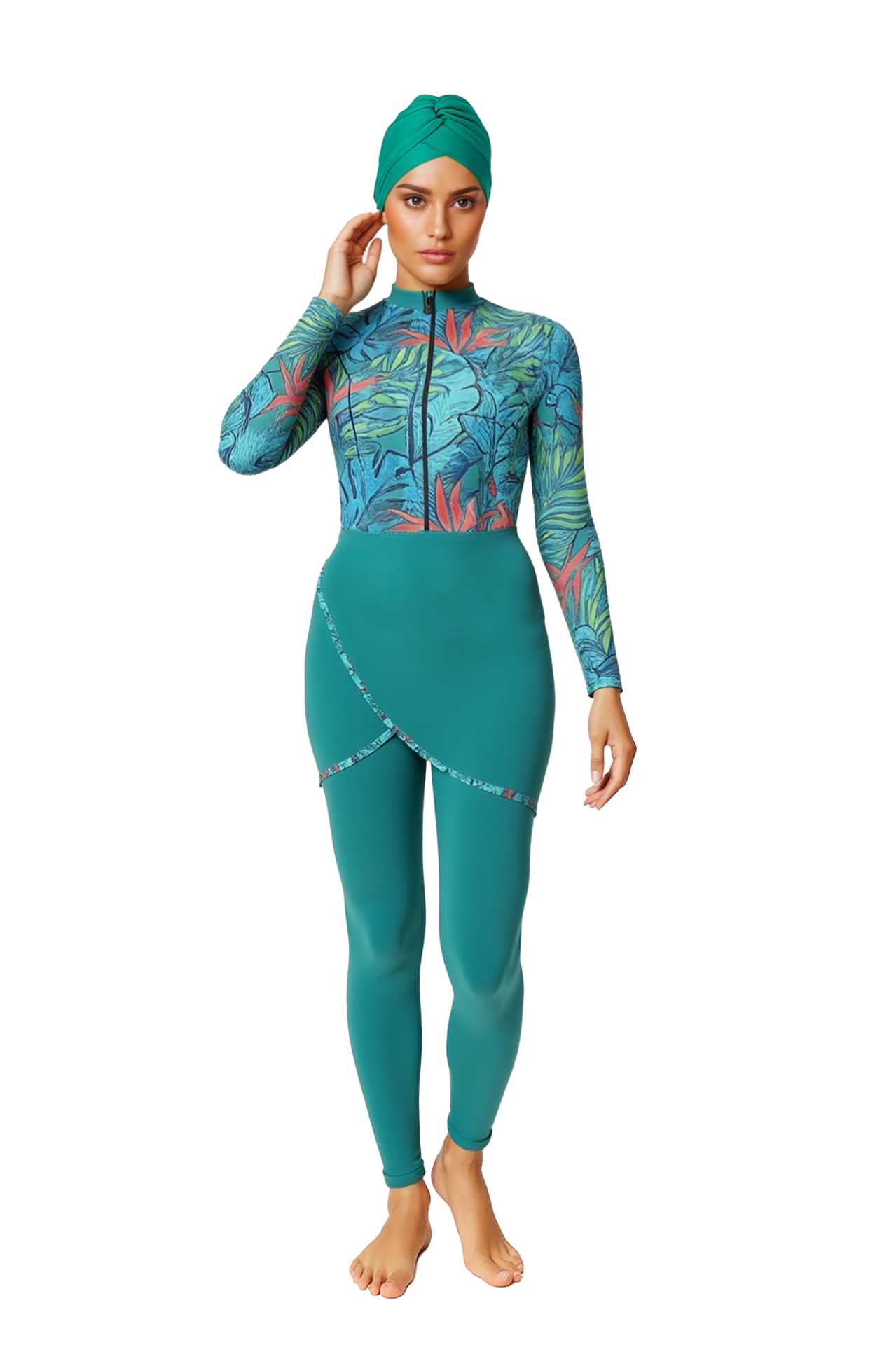 Zehra Modest Burkini 3-Piece Full Coverage Swim Set - Peacock Green