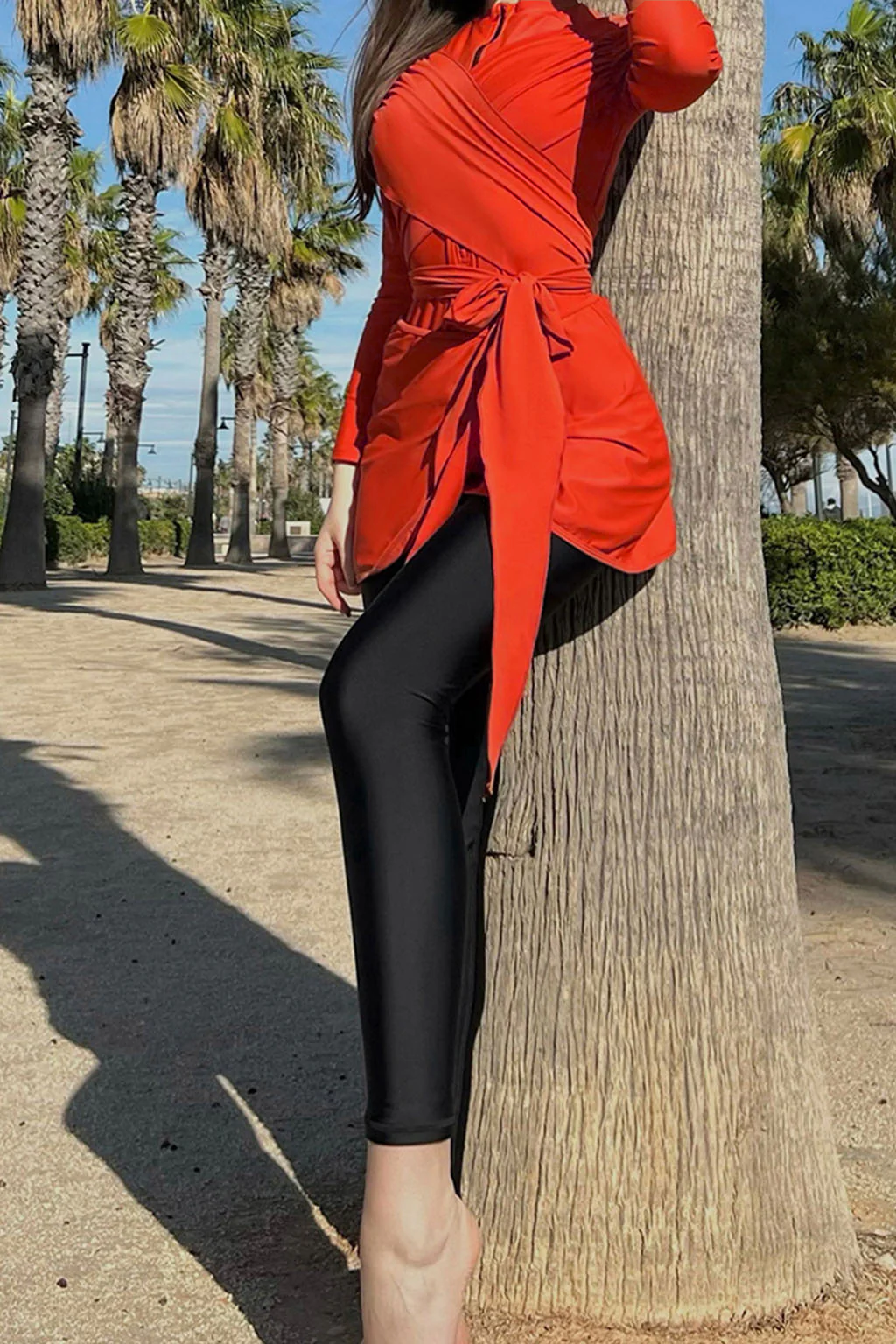 Samira Modest Burkini 3-Piece Full Coverage Swim Set - Rust Orange & Black
