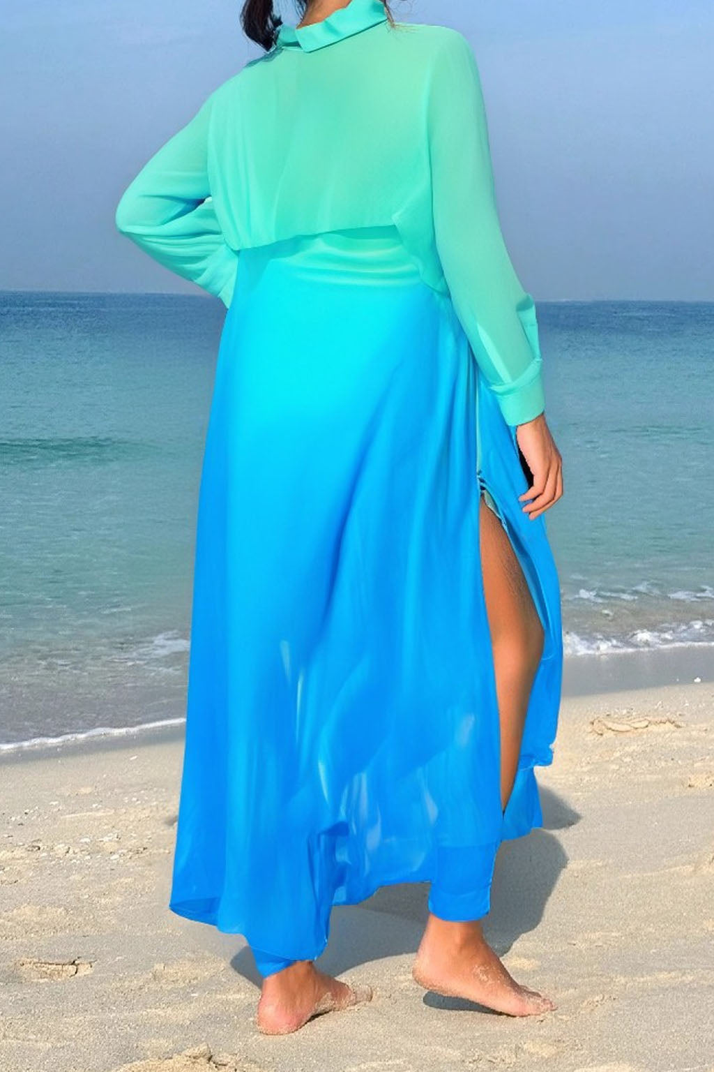 Selina Modest Burkini 3-Piece Full Coverage Swim Set - Mint to Ocean Blue Gradient