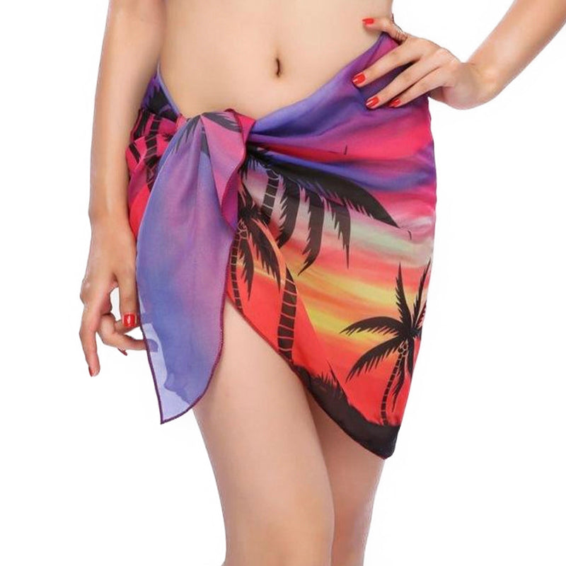 Sunset Palm Print Beach Sarong Wrap- Swim Cover Up