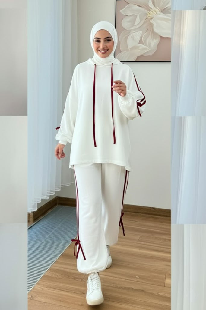 Breathable Stretch Hoodie & Pants Set – White