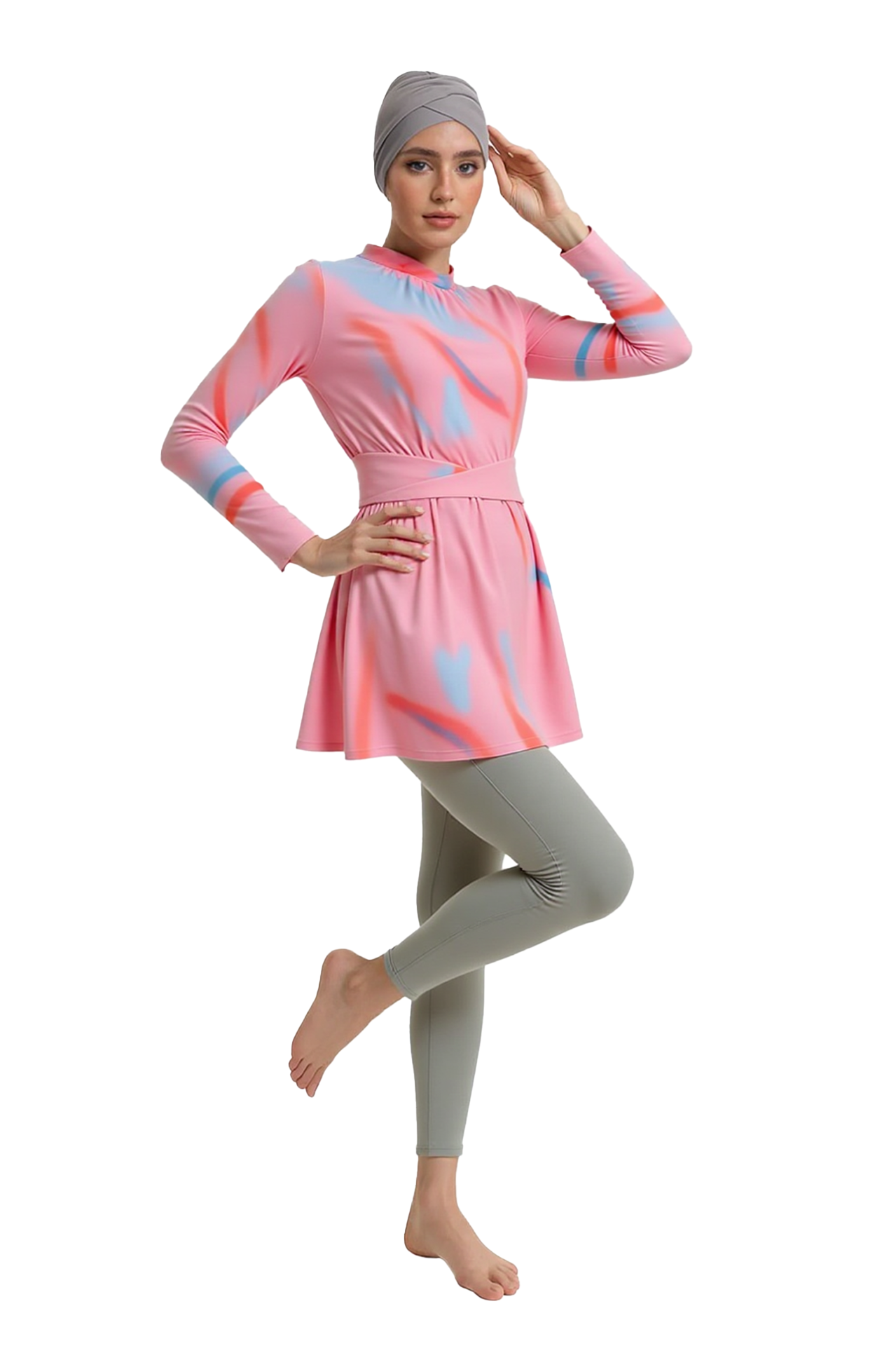 Asma Modest Burkini 4-Piece Full Coverage Swim Set With Turban - Pink