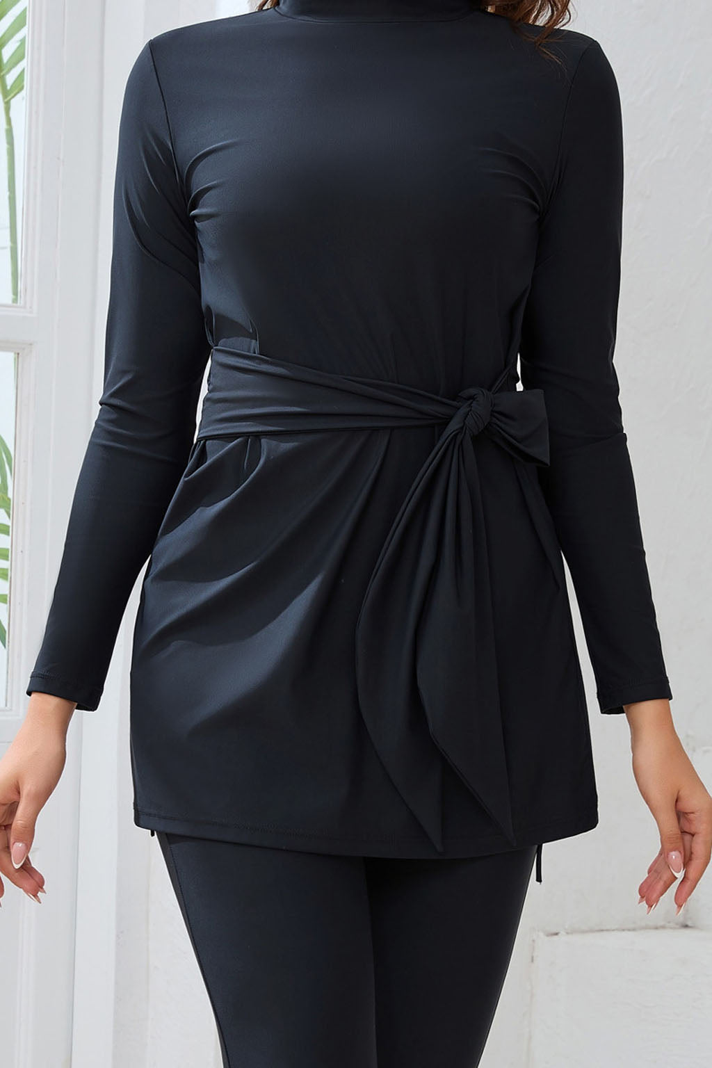 Hiba Modest Burkini 2-Piece Full Coverage Swim Set - Solid Black