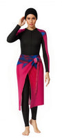 Solara Modest Burkini 3-Piece Full Coverage Swim Set - Midnight Pink Wave