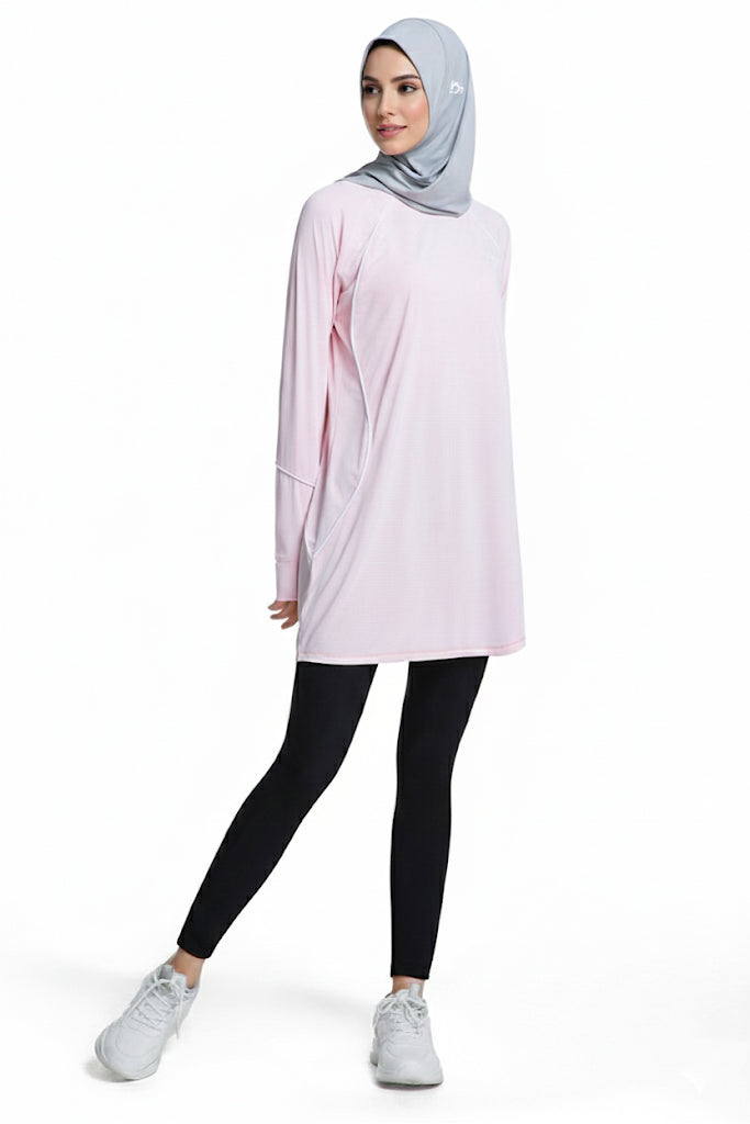 Quick-Dry Breathable 4-Way-Stretch Longline Sports Tee – Pink