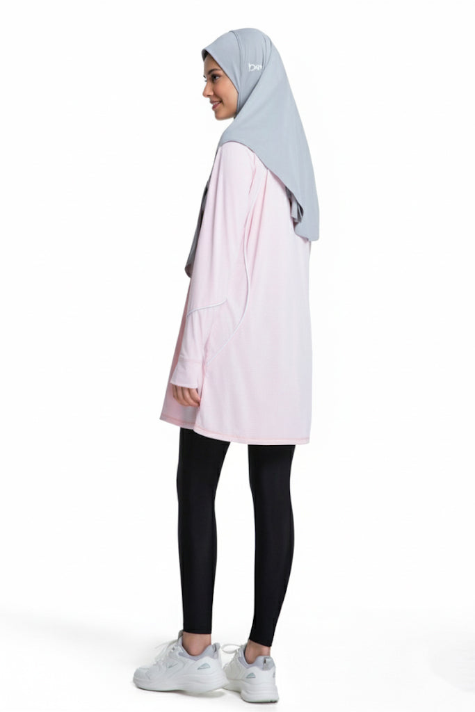 Quick-Dry Breathable 4-Way-Stretch Longline Sports Tee – Pink