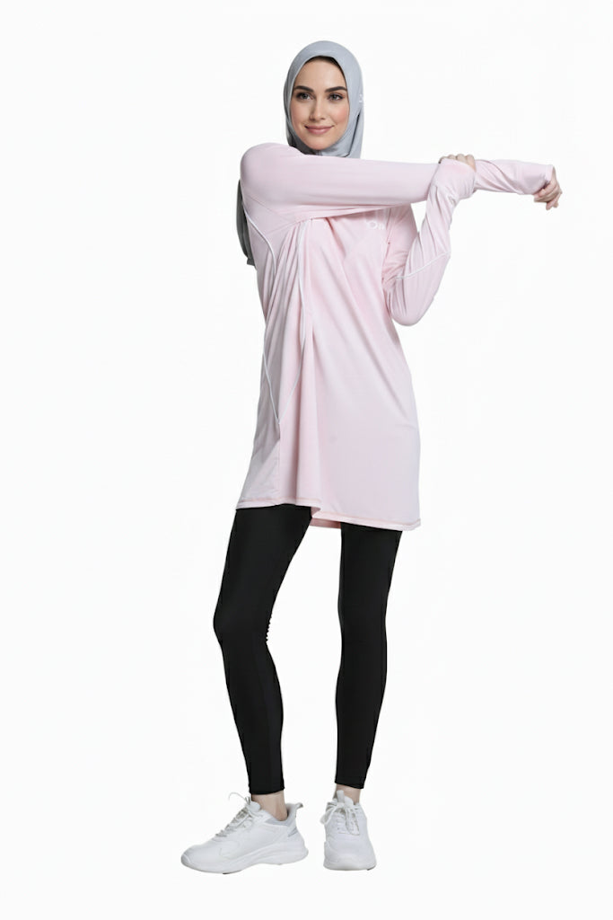 Quick-Dry Breathable 4-Way-Stretch Longline Sports Tee – Pink