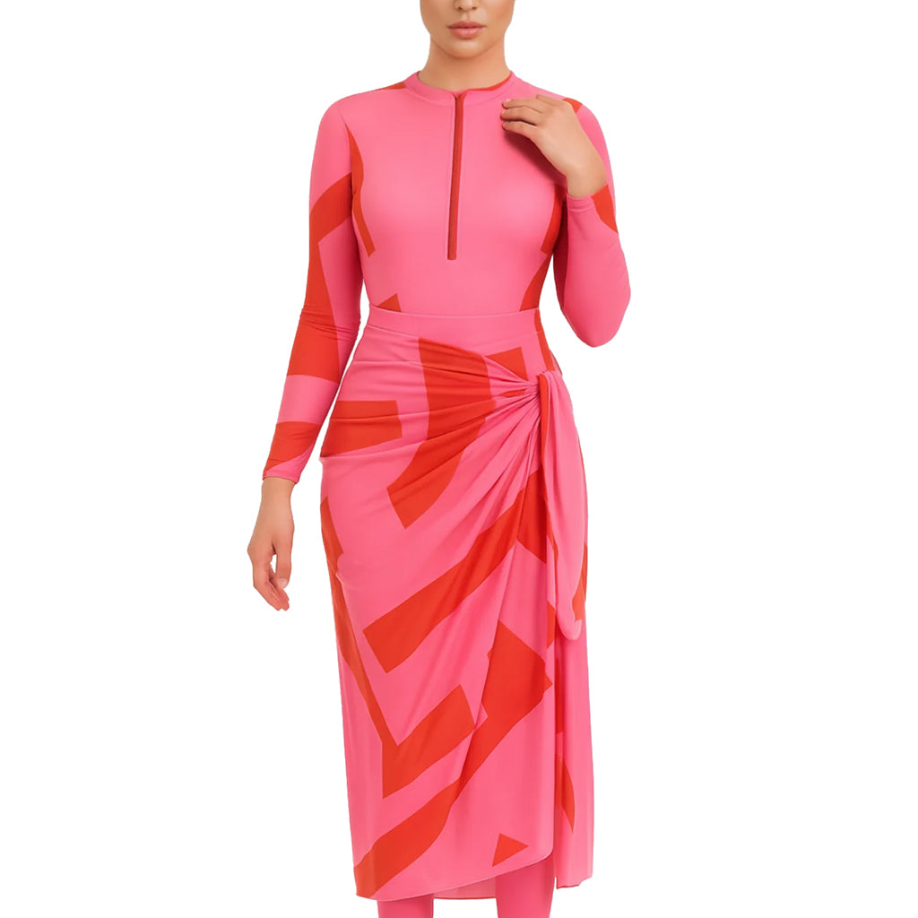 Maya Modest Burkini 3-Piece Full Coverage Swim Set - Red