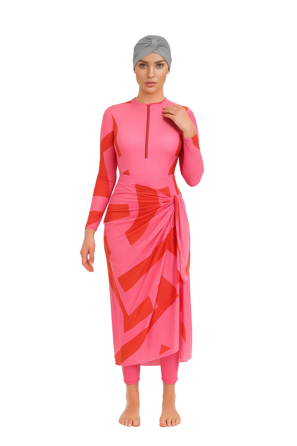 Maya Modest Burkini 3-Piece Full Coverage Swim Set - Red