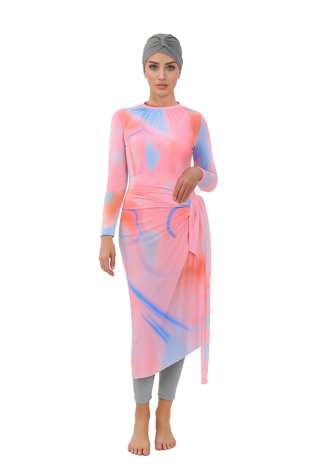Asma Modest Burkini 4-Piece Full Coverage Swim Set With Turban - Pink